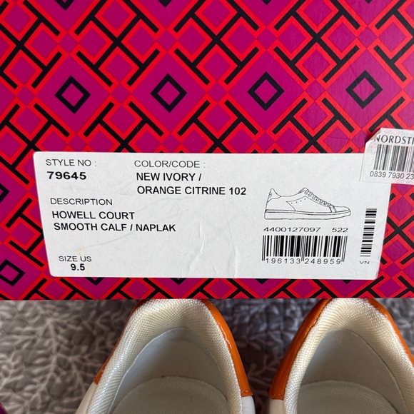 NWT Tory Burch Howell Court Sneakers with Orange Accents a decorative laces - Picture 3 of 5
